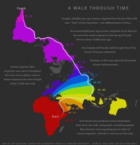 Map showing when the humans reached different parts of the world